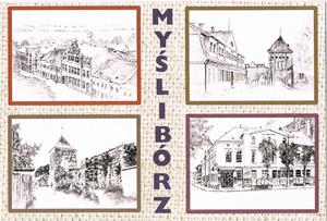ilustracja - widokówka kompilowana czteroobrazkowa z Myśliborza